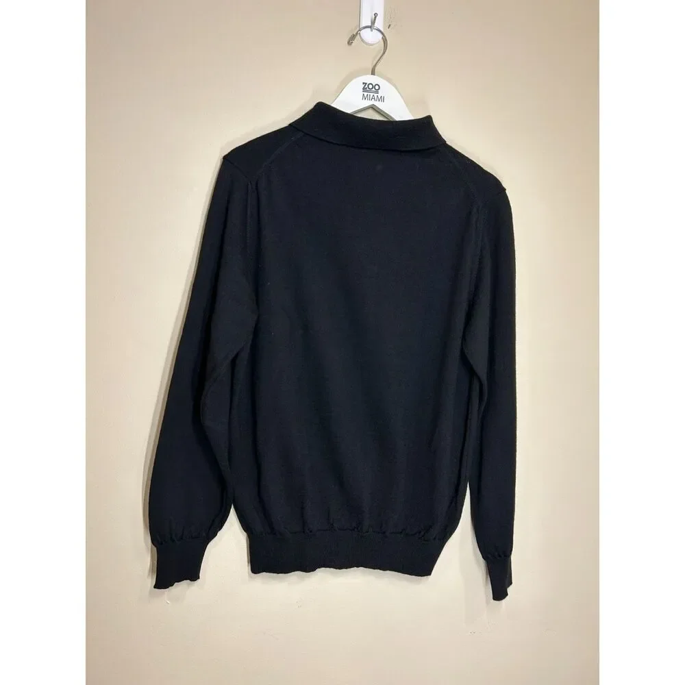 Mario Gilberti Sz MED Black Polo Collar Long Sleeve Sweater Minimalist Luxe Posh